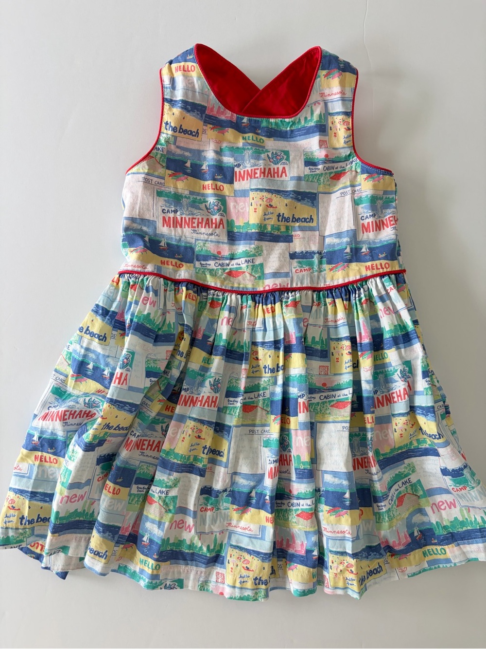 Genuine Kids Oshkosh Camp Minnehaha Postcard Print Sundress 4T So Cute